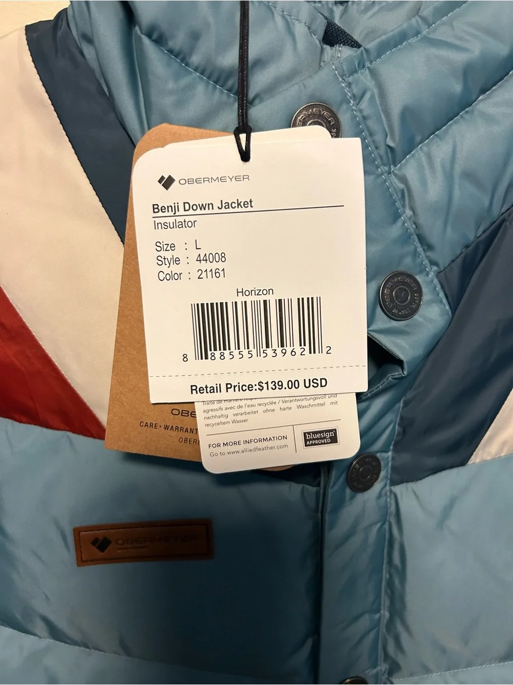 Obermeyer BENJI down jacket Light Blue Red Colorblock Puffer kids insulator